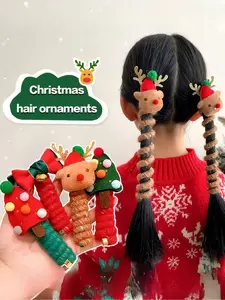 1/2pcs Christmas Spiral Headband With Reindeer & Tree Headband - Elastic Woven Headband With Pom Poms, Bows And Glitter, Cute Holiday Hair Accessory, Birthday Party Gift, Christmas Hair Decor, Seasonal Gift, Mixed Color Fibers