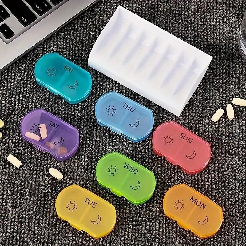 YYW1 Mini Pill Box, 7 Compartments/Set, 7-Day-1-Week Pill Storage Box, Health Product Box, Divided Weekly Pill Box, Travel Pill Box