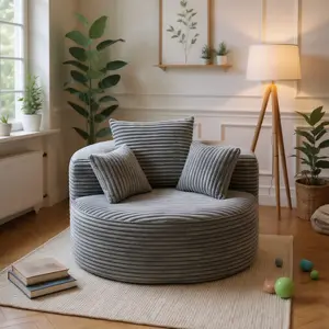 Full Foam Single Seater Compressed Sofa, Includes 3 Lumbar Pillows, Skin-Friendly Corduroy Fabric, Comfortable and Versatile for Living Room, Bedroom and Apartment, Grey, 46.46" x 41.73"