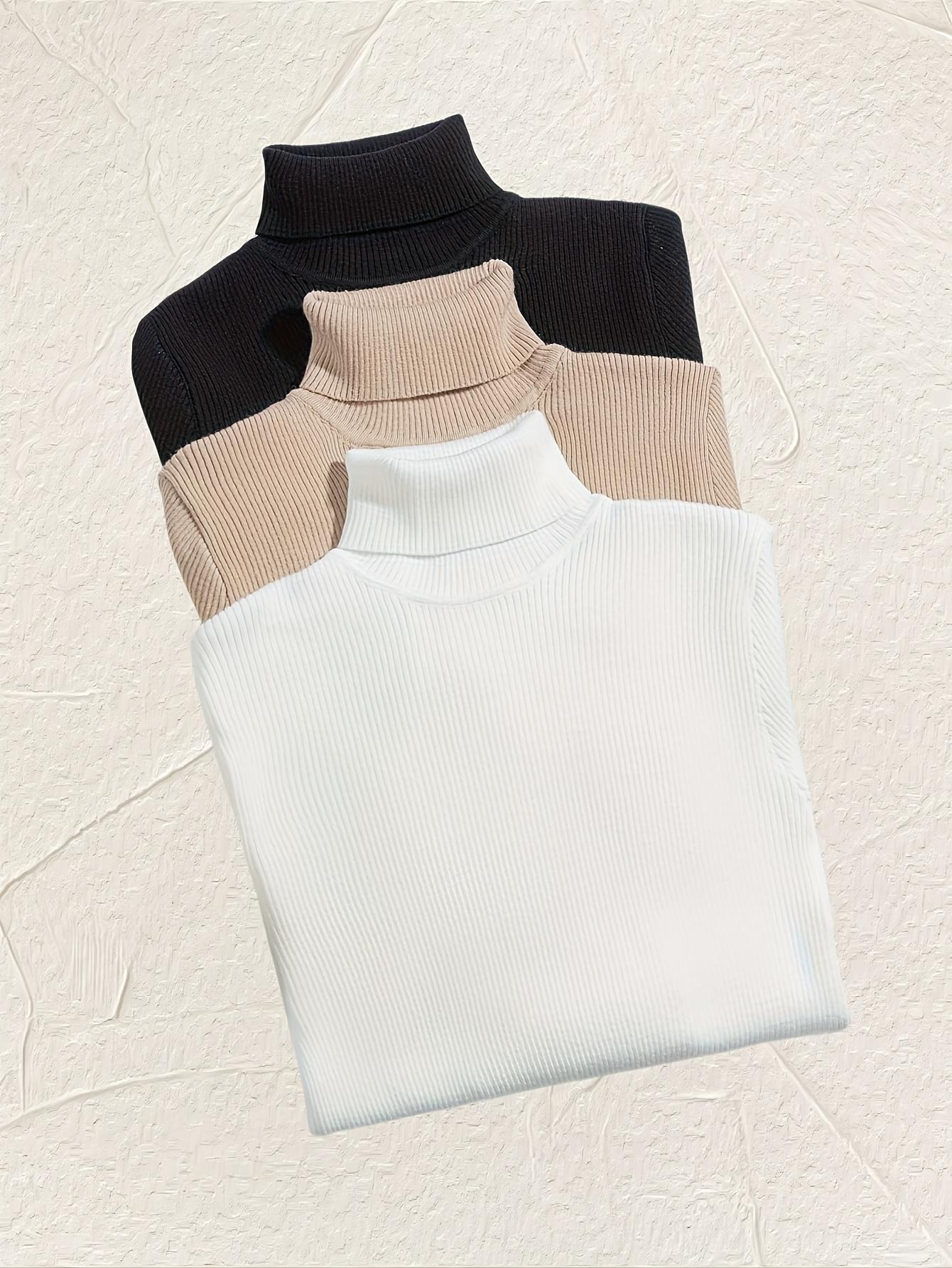 Women's 3-Pack Long-Sleeve Knitted Turtleneck Pullover Sweaters - Solid Color, Casual Fall Winter Basic High-Neck Clothes
