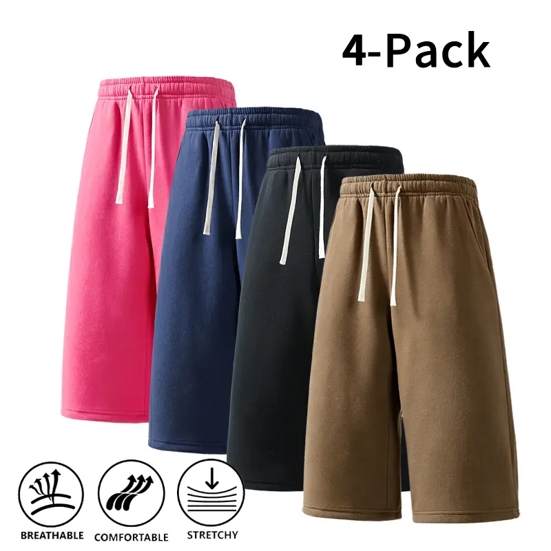 Men's 4 Pack Casual Sports Shorts | Blue & Pink Elastic Waist Shorts for Gym & Streetwear