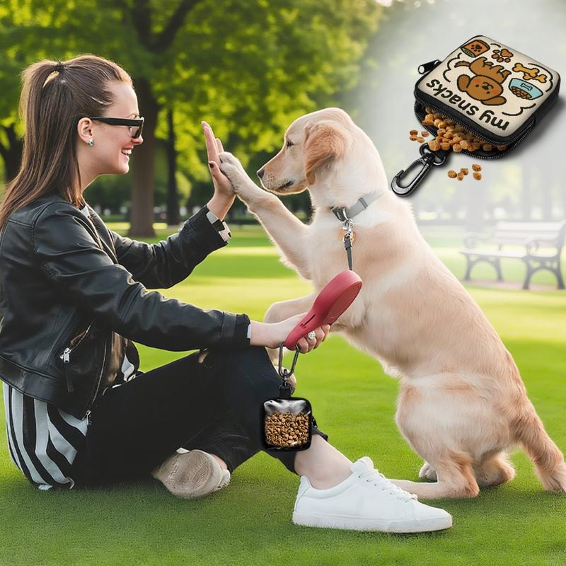 Cute Dog Treat Pouch with Clip Portable Mini Snack Bag for Walkies Transparent Back to Check Food Level Waterproof & Durable Zipper Storage Perfect for Puppy Training Rewards & Daily Dog Walking Essentials