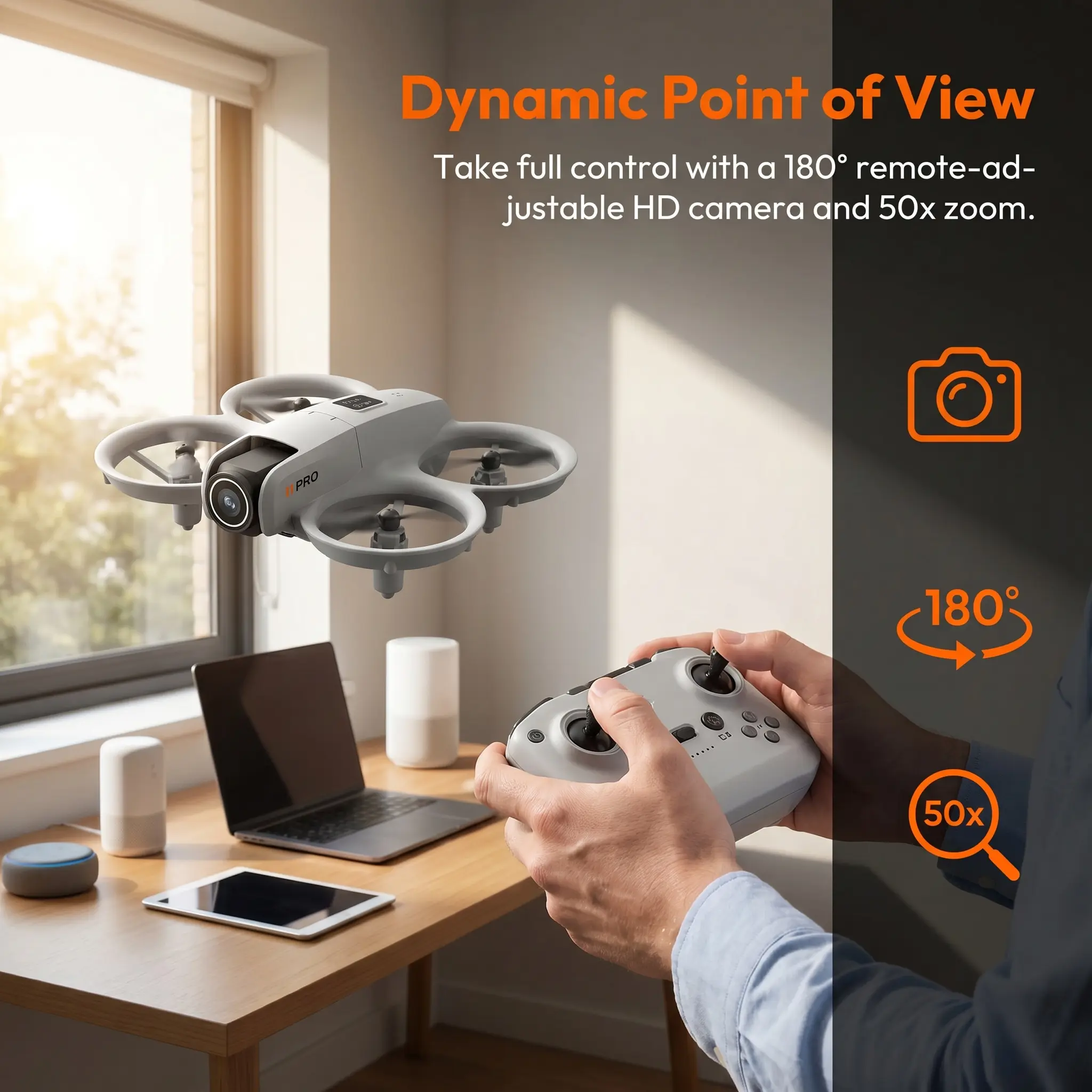 CJC i1PRO Foldable Mini Remote Control Quadcopter Drone Toy - Unisex Electronic Drone Device with 3-Way Obstacle Avoidance, 180° Electrically Adjustable Quadcopter Cameras, Stable Connection, Accessories