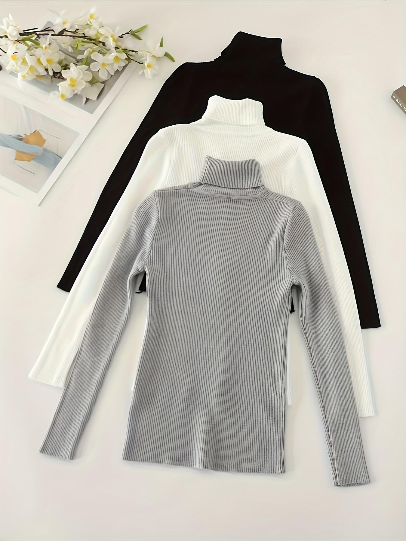 Women's 3-Pack Long-Sleeve Knitted Turtleneck Pullover Sweaters - Solid Color, Casual Fall Winter Basic High-Neck Clothes