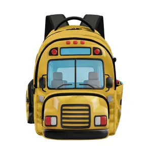 Cool School Bus Rucksack for Boys Multi Compartment Kids Backpack with Side Pockets Large Capacity School Bag for Books & Lunchbox Lightweight Durable Cartoon Print Travel Daypack Comfortable Fit Back to School Essential Primary Student Rucksack