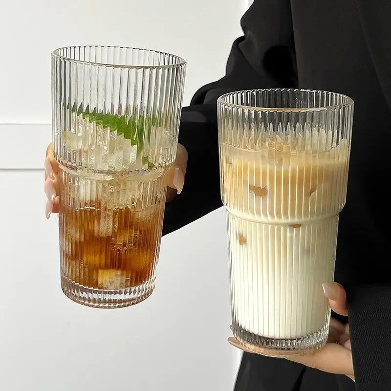 Set of 2 - 20oz Ribbed Glass Tumblers w/ Lids & Straws | Shatter-Resistant & Elegant | Leak-Proof Lid for Cold Drinks, Slushies, Ice Tea & More BritLuxuryFinds kitchen gadgets
