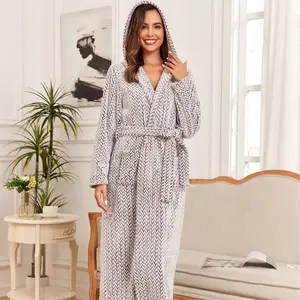 Lazy Hoodie Robe, Leopard Print Pullover, Mid-Length Loungewear with Big Pockets