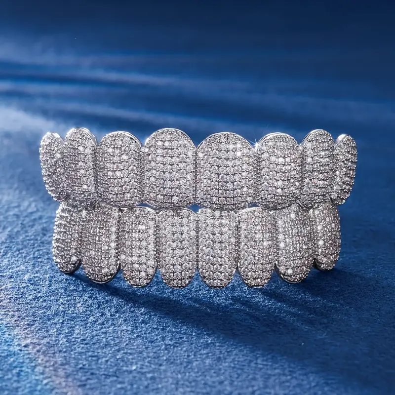 3PCS Rapper Full CZ Stones Iced Out Micro Pave Hip Hop Teeth Grills Caps Top Bottom Charm Men Women Jewelry Gift Dental Decoration Oral