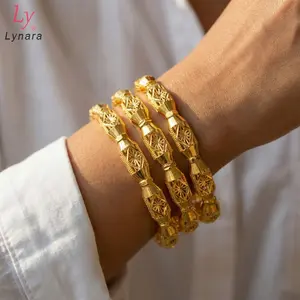 3pcs-Middle East Dubai Style 24K Gold Plated Yellow Bracelet, Vietnam Imported Jewelry with Color Retention,Women Wedding Adjustable Promise Bracelet