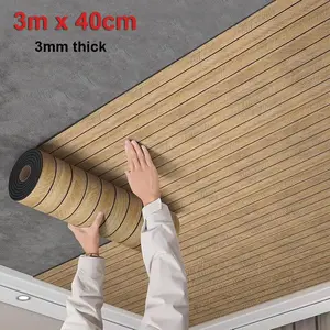 Wood grain self-adhesive wallpaper, 3D striped self-adhesive imitation wood grain wall panels, easy DIY home decoration wall panel roll, size 3m x 40cm, 3mm thick, waterproof, suitable for living rooms, bedrooms, etc.for interior wall decoration