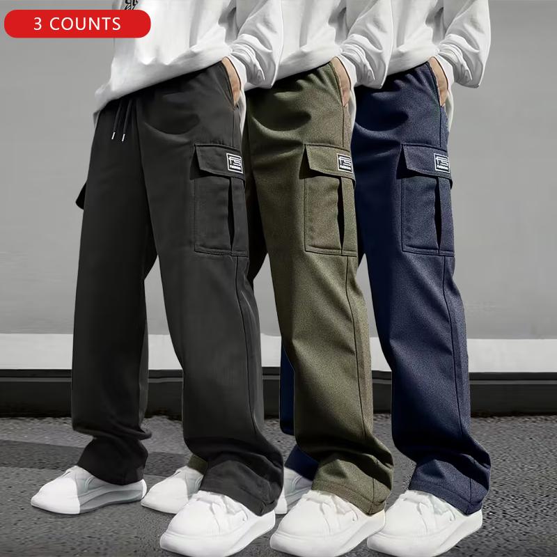 Men's 3pcs Casual Work Pants with Multi-Pocket Design Personalized for Everyday Wear & Sports Fitness Versatile Comfortable Stylish