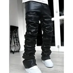 Women's Fashionable Faux Leather Trouser - Slim-Fitting, Stretchable, Elastic, Straight Leg, Solid Color, Casual Trendy Bottoms