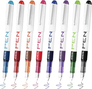 Straight Liquid Fountain Pens for Writing, 8 Color Assorted Colors Fine Point Disposable Fountain Pens Stainless Steel Nib, Smooth Writing for Calligraphy, Journaling, Drafting, Sketching, Doodling & Gifts