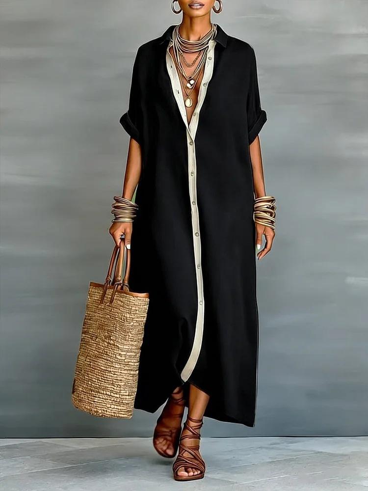 Boho Oversized Shirt Dress - Perfect for Beach, Vacation & Brunch! Contrast Trim Button Down Casual Loose Dress # ShirtDress # OversizedDress # ButtonDownDress # ContrastTrim # SummerDress # BohoFashion # MidiDress # DressesForWomen # Outfit of the Day