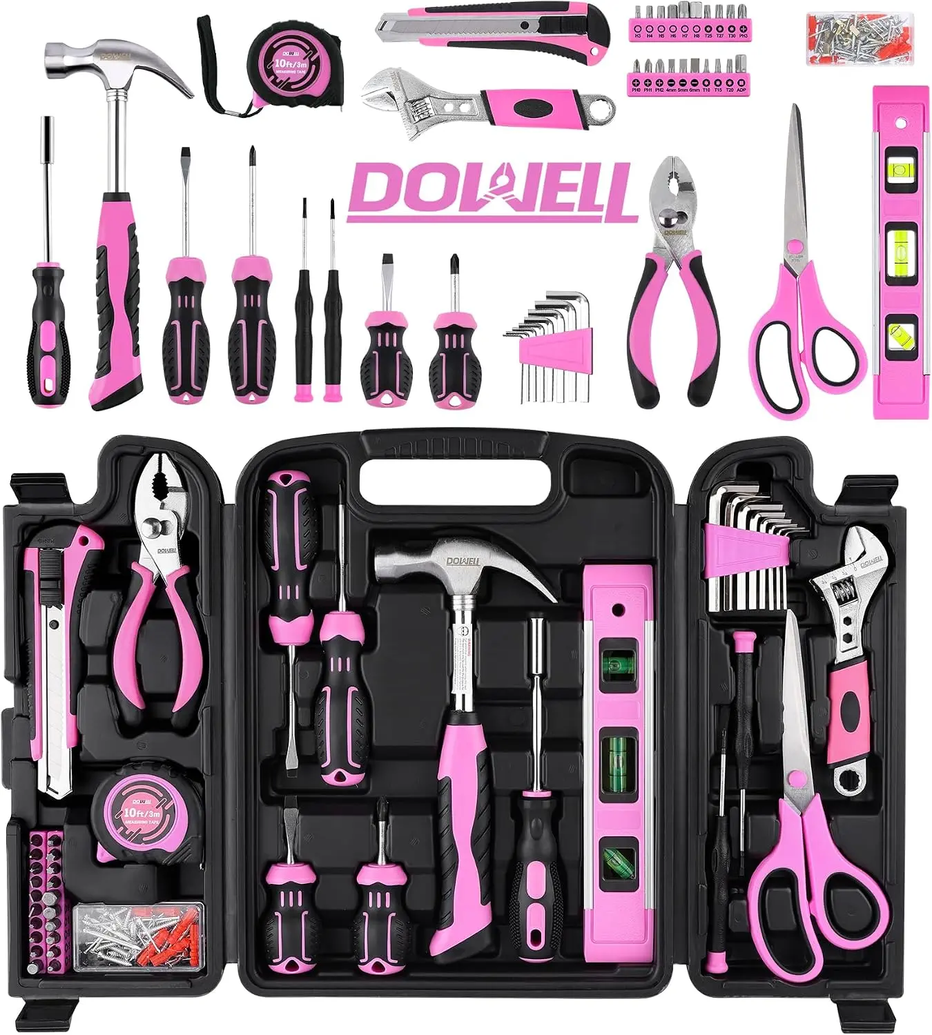 123-Piece Pink Home Repair Tool Kit for & Girls|  DIY with Ergonomic Handles, Toolbox, Non-Slip Grips| Perfect Gift for- Wives| Moms, Crafters