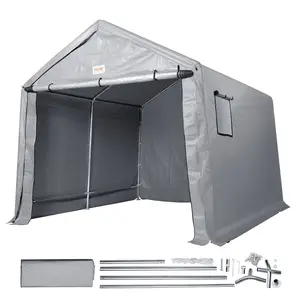 VEVOR Outdoor Storage Shed, 10 x 10 ft Portable Storage Tent with Roll-up Door, Waterproof Canopy Shed Shelter, Heavy Duty Frame, Patio Garage Carport for Motorcycle, Lawn Mower, Bike, Grey