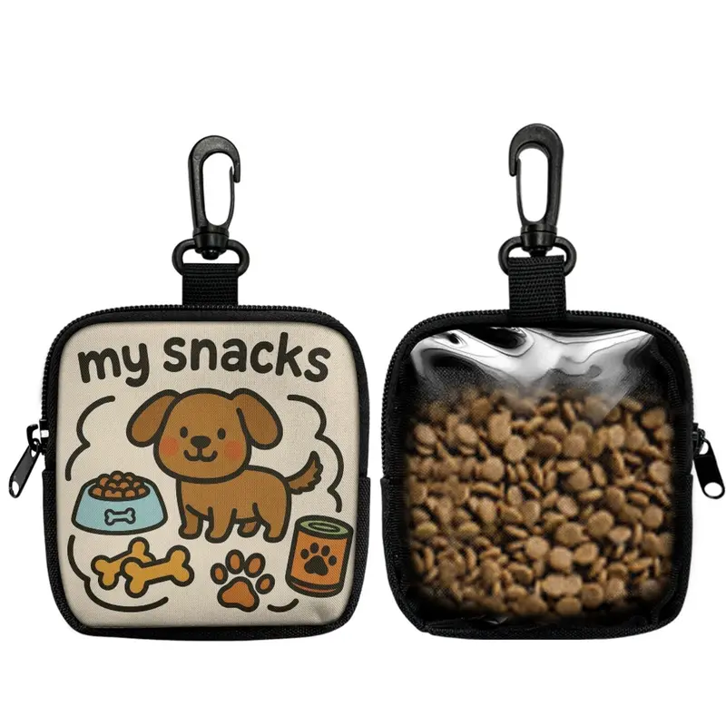 Cute Dog Treat Pouch with Clip Portable Mini Snack Bag for Walkies Transparent Back to Check Food Level Waterproof & Durable Zipper Storage Perfect for Puppy Training Rewards & Daily Dog Walking Essentials