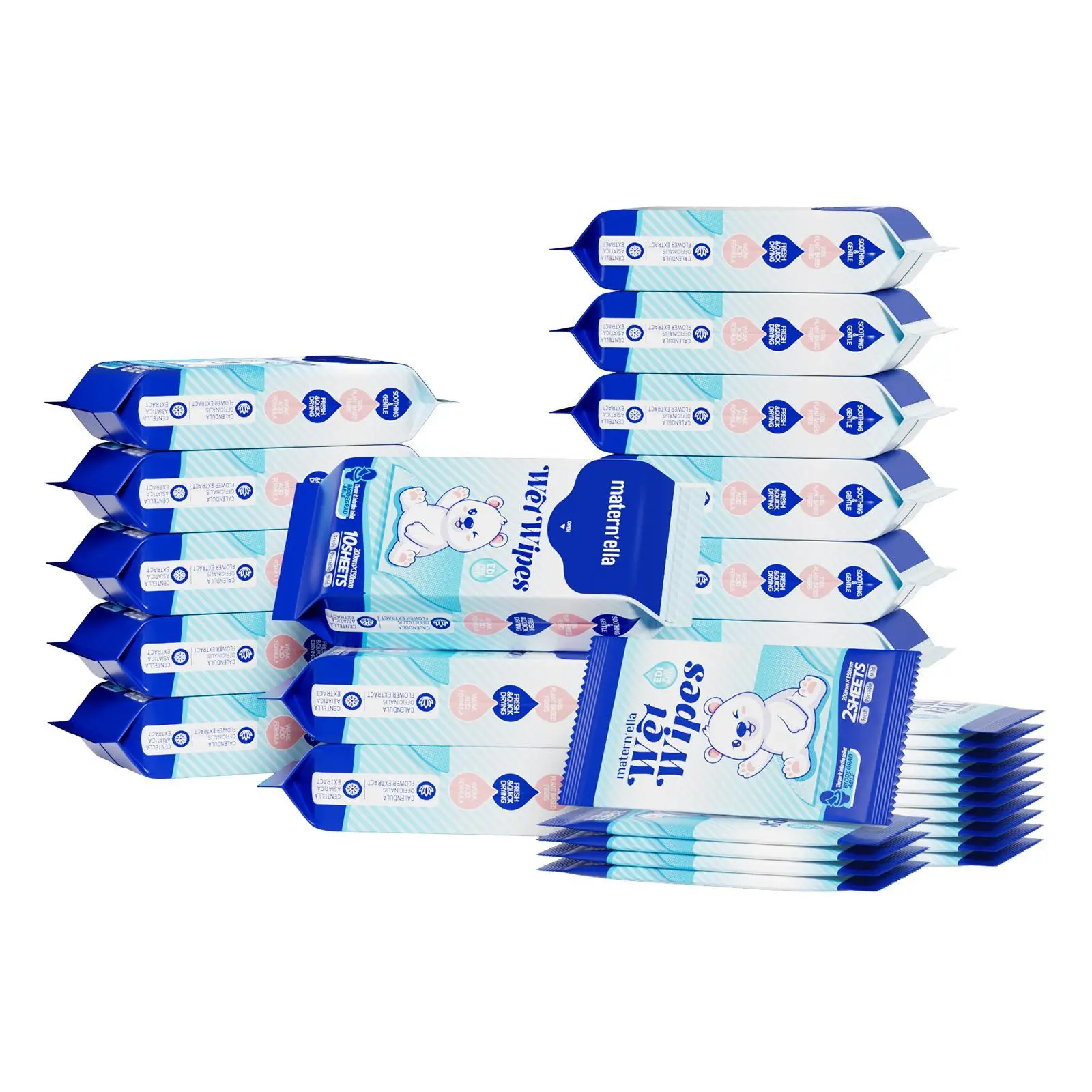 Matern'ella Calendula Flushable Wet Wipes| Biodegradable | Extra Large | Plant Based | Alcohol Free | Soft & Gentle | 180 Count | Travel Friendly Toilet