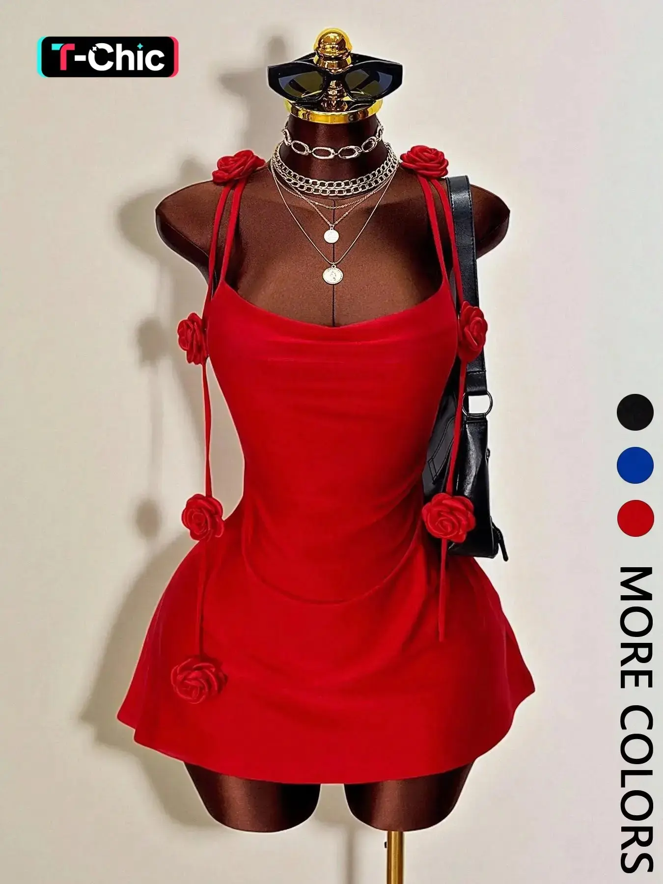 1 Spring Summer Red 3D Rose Mini Dress Women |   Lady Double Spaghetti Strap Sleeveless Bodycon Short Dress |   Y2K Coquette Baddie Style for Date Night Valentine's Day Party Wear Womenswear Cocktail Party Dresses