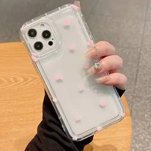 Pink Heart-Shaped Glamour Case - Bumpers with Transparent Protective Cover and Simple Design for iPhone17 16 15, 14, 13, 12, 11 Pro Max - Stylish and Durable Phone Accessory