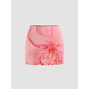 3 Color 2-26 Size Low Waist Mesh Flower Miniskirt Cider