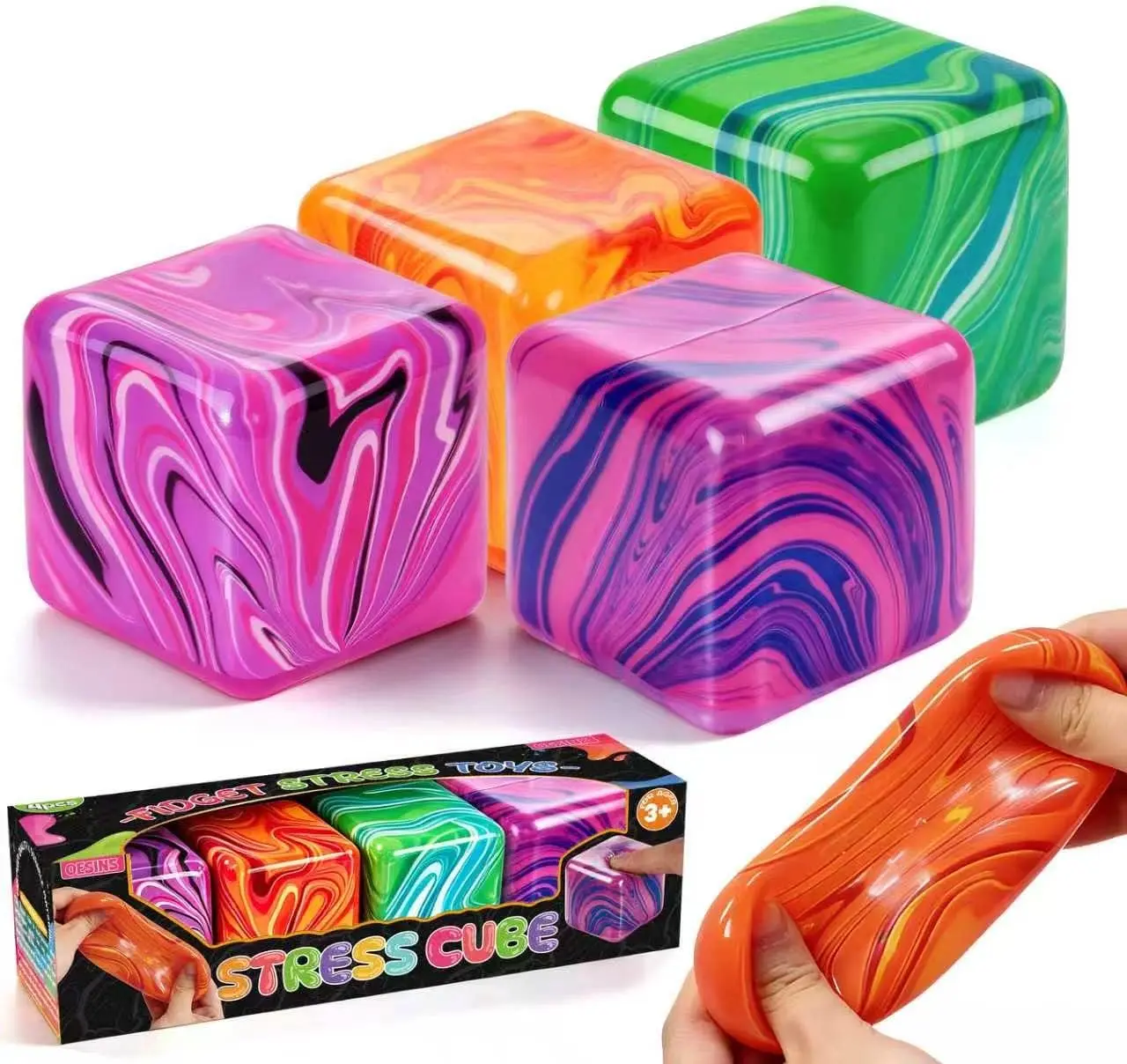 4 Pcs Stress Cube Squishies Fidget Toys, 2 Inch Ice Cube Shape Squeeze Toys, Slow Rise Stress Balls Sensory Toy for Kids Adults with Autism, Stress Relief Classroom Prize, Easter Basket Stuffer