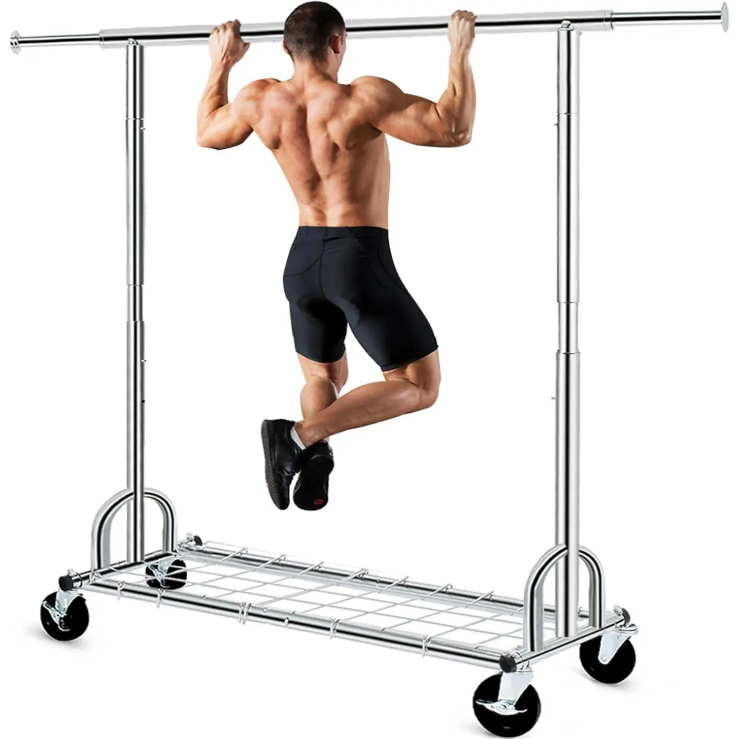 HOKEEPER Clothing Garment Rack Capacity 525LBS Clothing Racks on Wheels Rolling Clothes Rack for Hanging Clothes Heavy Duty Collapsible Commercial