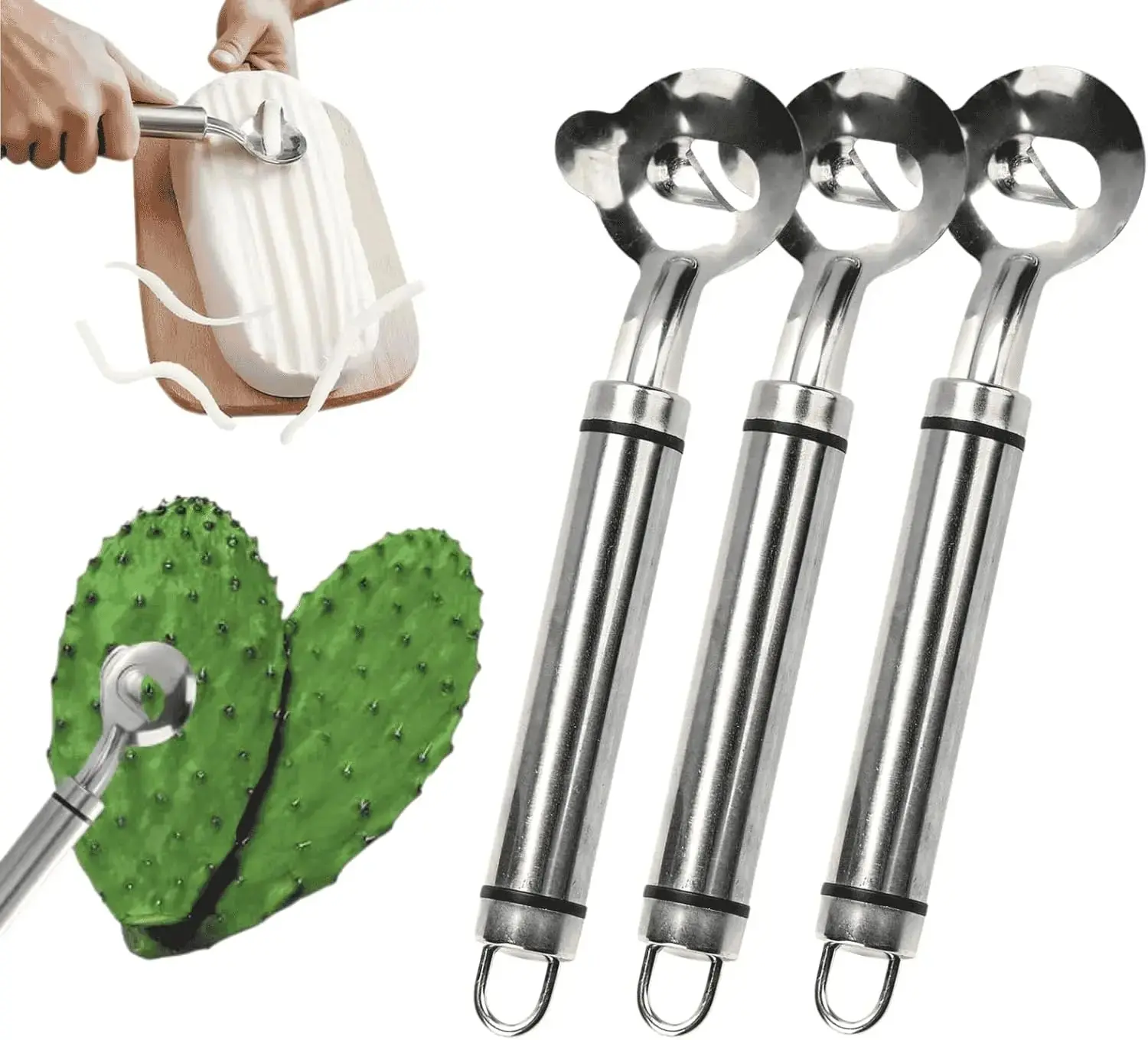 Home Master 2-Pack Stainless Steel Cactus Peeler Multi-Tool, Ergonomic Fluted Edge Spoon Tool for Nopales Thorn Removal, Daily Prep Portable Kitchen Accessory (Home & Party Supplies, Party Bags & Gifts)