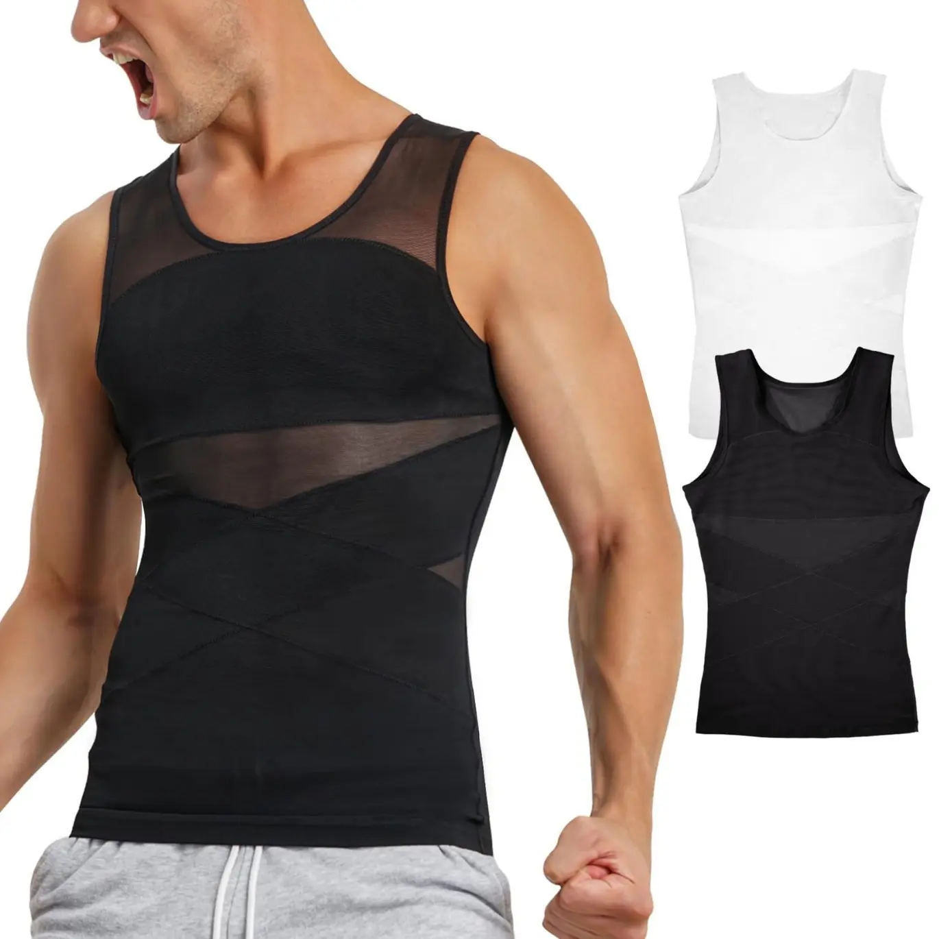 Men's Seamless Mesh Shapewear Tank Top, Slim Fit Compression Vest with Tummy Control, Breathable for Summer Sports, Menswear