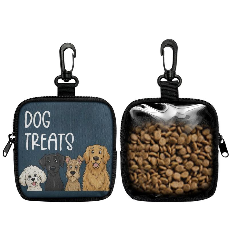 Durable Dog Snack Pouch for Walkies | Transparent Back & Cute Front | Portable Zipper Bag with Karabiner Hook | Leak Proof Treat Storage | Ideal for Training Sessions & Park Runs | Lightweight & Compact