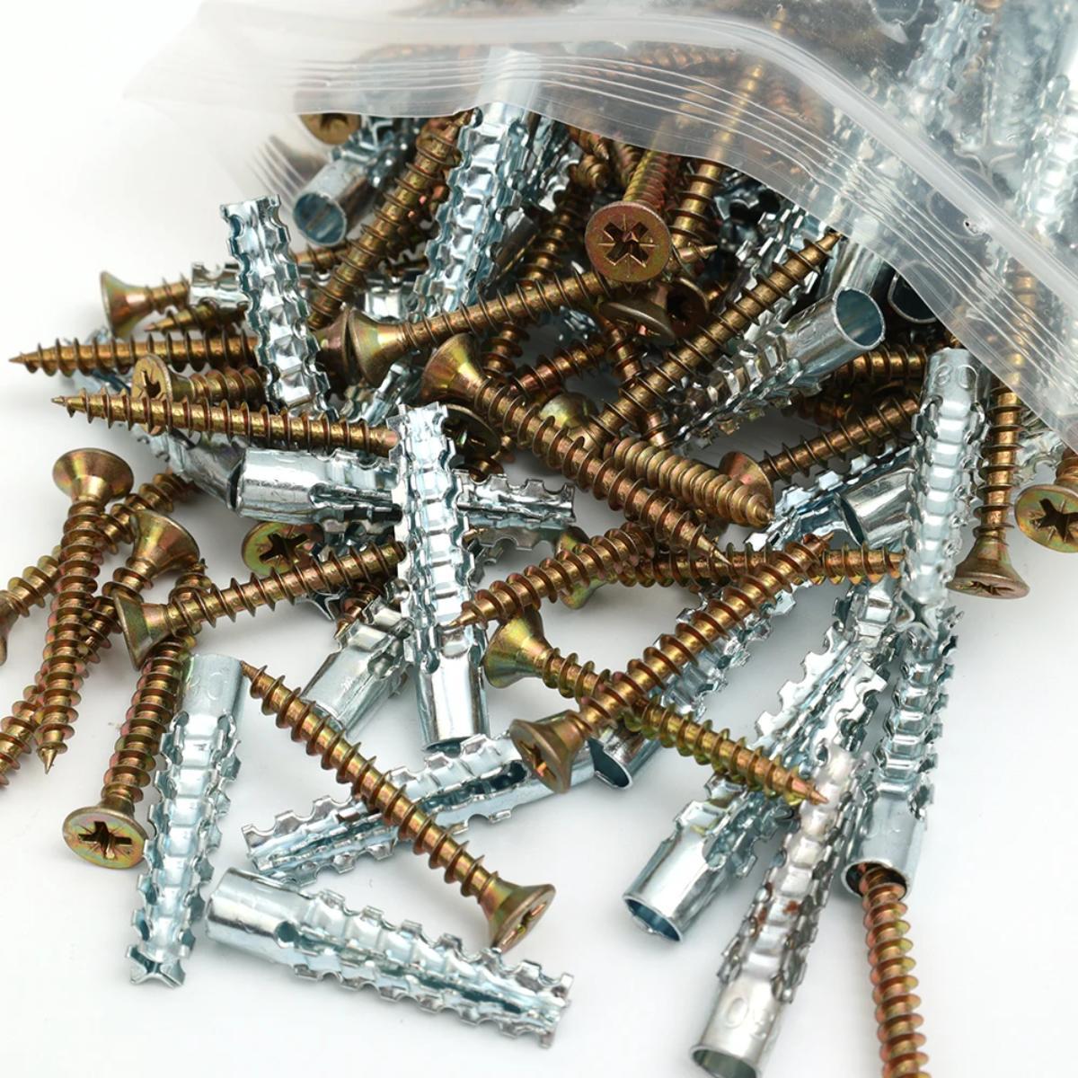 【 M6 x 30mm 100Pcs ScrewLock Max】Galvanized Durable Metal Material Serrated Steel Self Tapping Screws Metal Expansion Tube Pipe Drilling Plug for Concrete Wall Anchors Fastener Bolt Kit,wall decor,mens room decor,things for rooms,love gift
