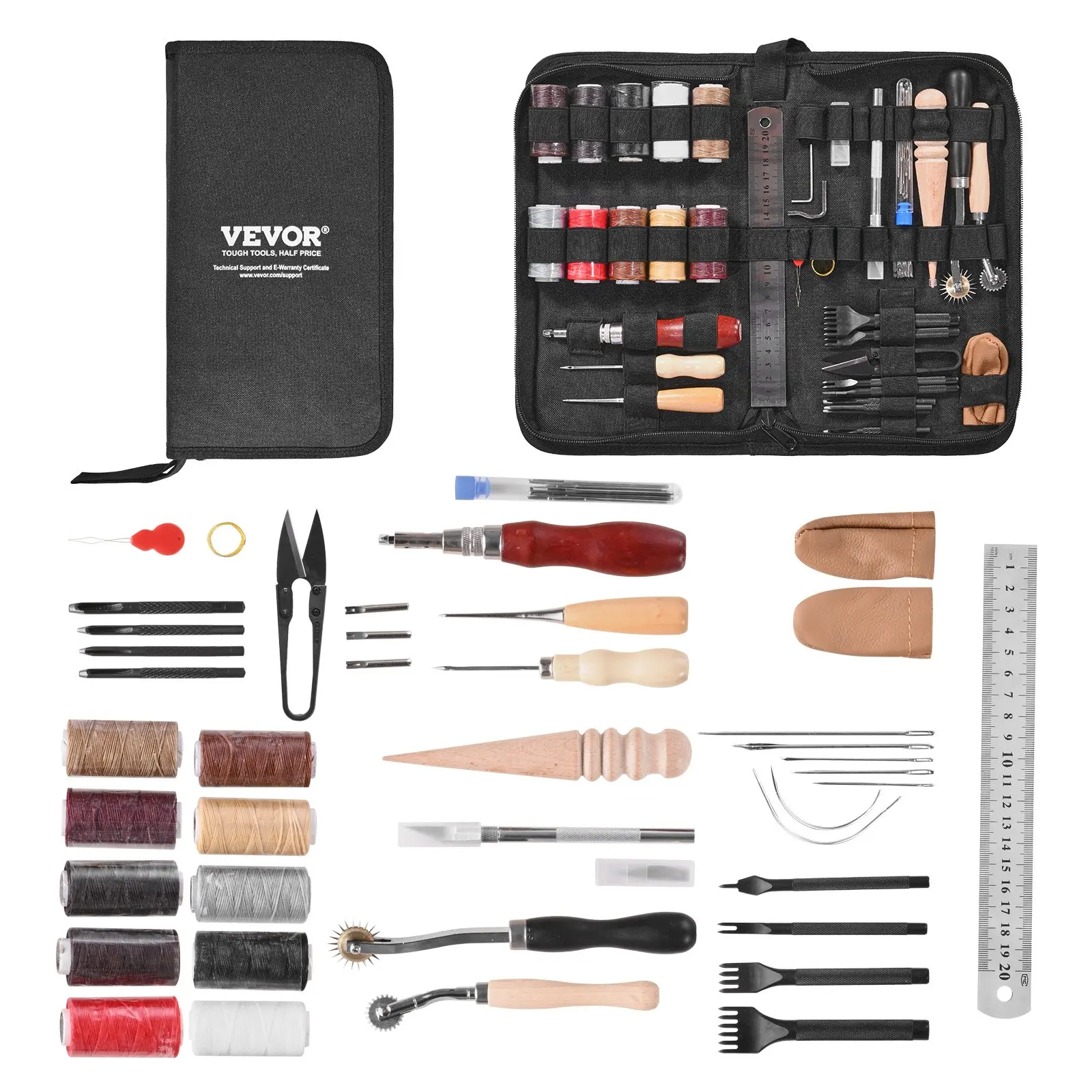 【Summerfinds】VEVOR Leather Working Tools Kit, 38 PCS Leather Craft Tools with Portable Canvas Storage Bag, Engraving Punching Sewing Stamping Cutting Tools, Ideal for Beginners DIY Enthusiasts and Professionals Handmade Gifts Durable