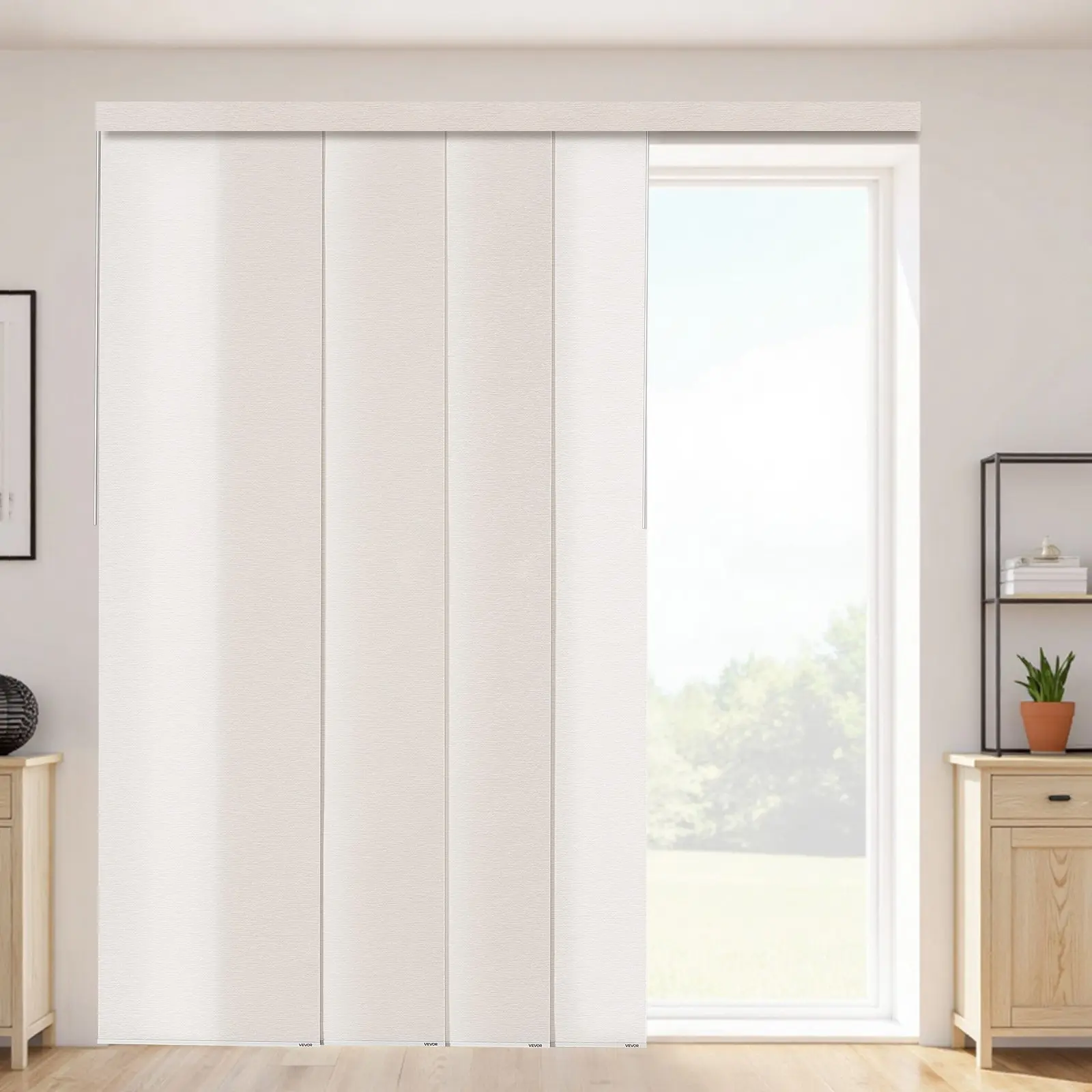 VEVOR Durable Panel Blinds with Hidden Adjustable Track, 45.8-86 in W Extendable, Up to 96 in H Trimmable, Half Shading Windowshades for Sliding Patio Doors, Room Divider, Light Brown