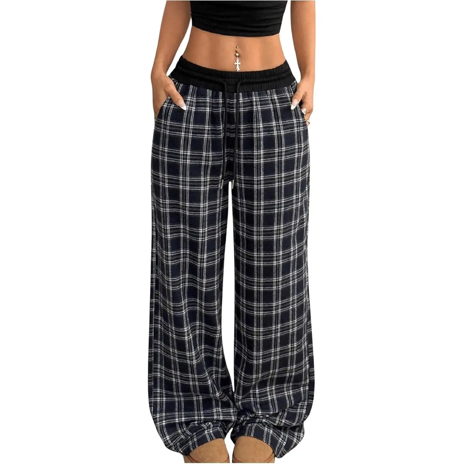 Women's Long Plaid Flannel Pajama Pants, Checkered Loungewear Bottoms with a Baggy Wide Leg Fit and Pockets, Sweatpants, Pyjamas, Brown Plaid, Baggy Fit, Long Pants