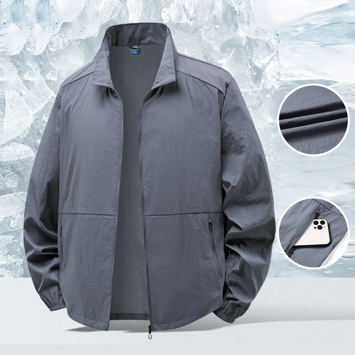 Men’s Sun Protection Jacket, Outdoor Sports Hooded Shirt, Breathable UV Protection, Ice Silk Sunwear