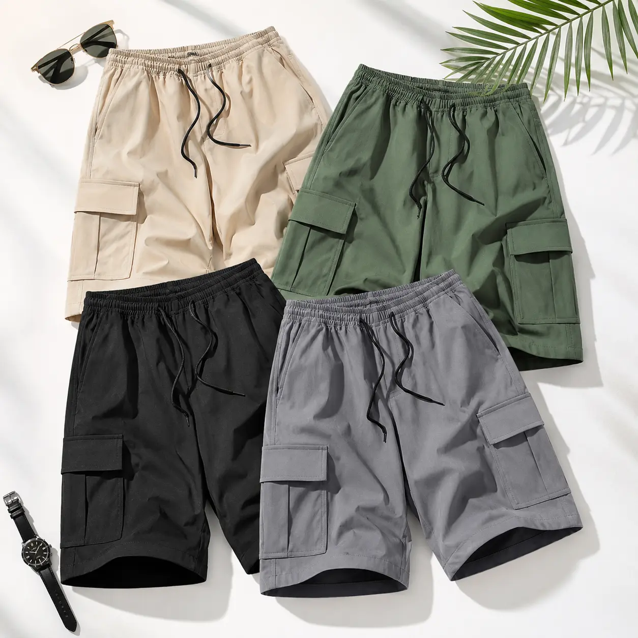 Jorts for Men Multi Pocket Utility Shorts, Breathable Knee Length Design with Stretch Elastic Waist and Adjustable Drawcord, Comfortable Relaxed Fit Casual Wear, Trendy Versatile Cargo Bottoms for Outdoor Sports, Camping, Travel, Work and Weekend Looks