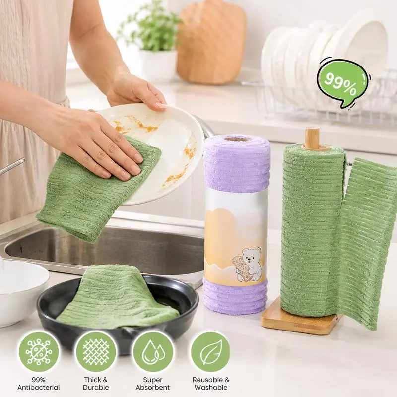 Tearable Plush Cleaning Cloth Roll, for daily household cleaning of tableware, cooktop, glassware and cabinets