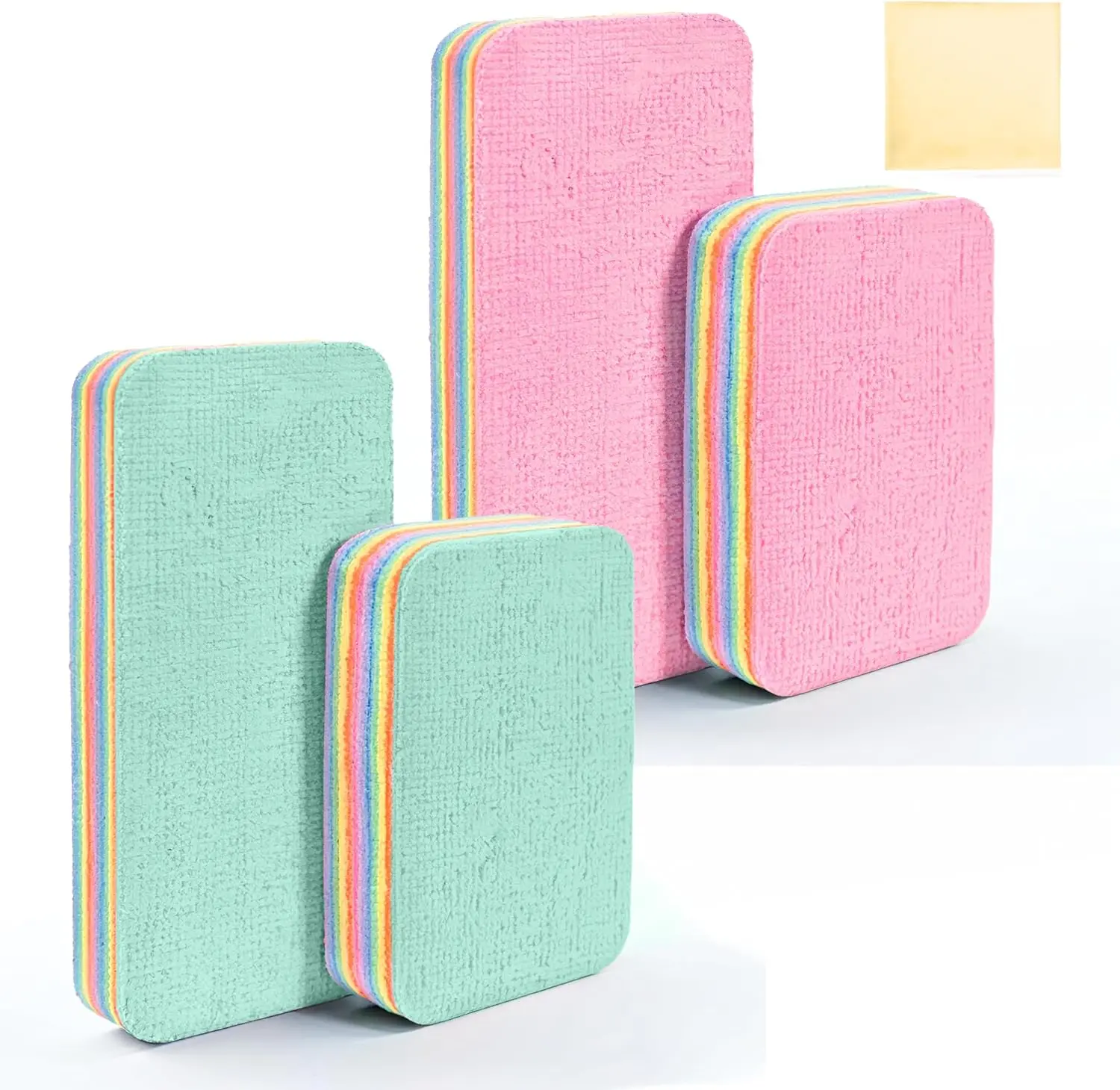 Eco-Friendly Peelable Microfiber Sponges 4-Pack - 12-Layer Tear-Away PVA Cleaning Pads, Ultra-Absorbent Non-Scratch Rainbow Pads for Kitchen, Bathroom Cleaning