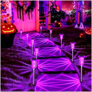 Halloween Solar Lights Outdoor 10-Pack Purple LED Waterproof Garden Yard Pathway Landscape Pathway Lawn Outdoor Halloween Decorations Outdoor