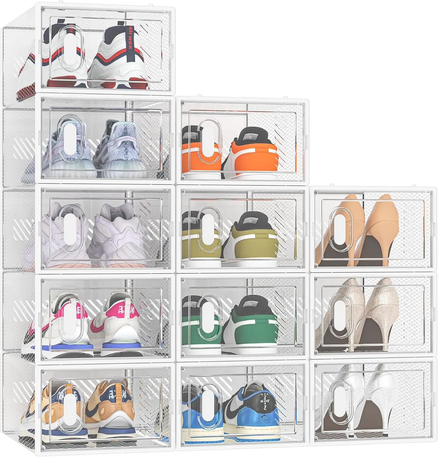 Shoe, 12 Pack Shoe Organizer for Closet, Shoe Boxes Clear Stackable Shoe Containers with Lids for Size 10