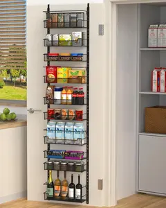 Over the Door Pantry Organizer, 10-Tier Over the Door Organizer with Basket, Door Organization for Pantry Room Spice Rack, Black