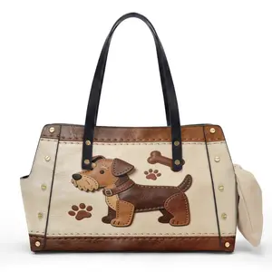 Small Pet Leather Shoulder Bag for Dog Walks, Stylish Printed Pet Carrier Tote with Cute Dog Pattern, Lightweight Crossbody Pet Essentials Bag, Easy Clean Portable Puppy Accessories Storage Bag for Daily Outings