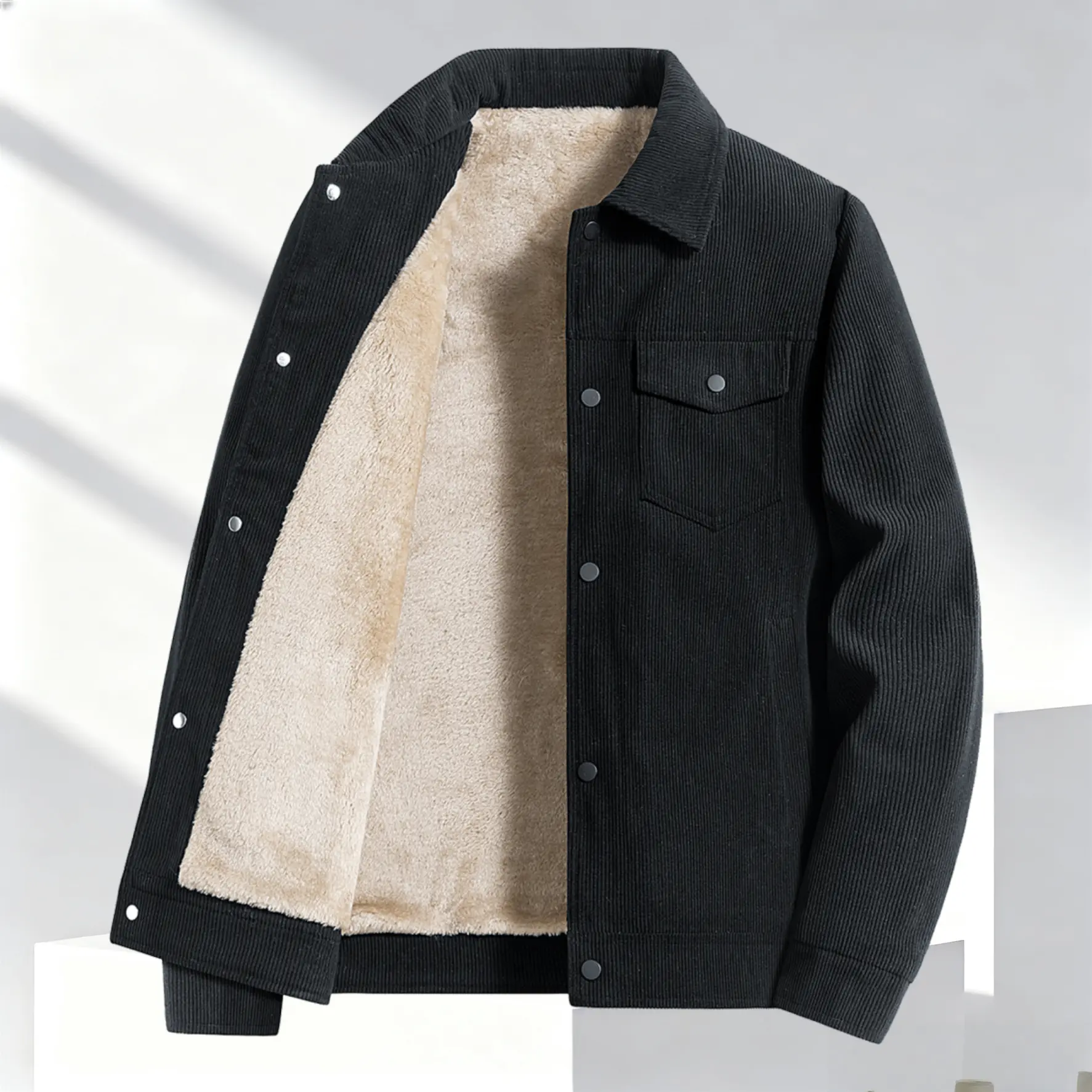 Men's Corduroy Jacket with Fleece Lining Casual Vintage Style, Essential for Autumn, Simple and Comfortable Design, Fleece Lining Adds Vintage Flair, Loose Fit, Suitable for Those Who Prefer a Casual Vintage Style Fall Winter Clothes Beige tiktokshopsprin