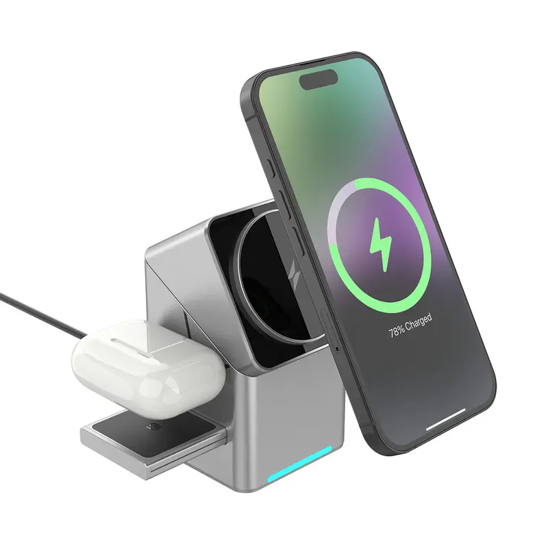 Rotatable Magic Cube 3in1 Magnetic Wireless Charger 15W Fast Charge for iPhone Samsung Phones Watches