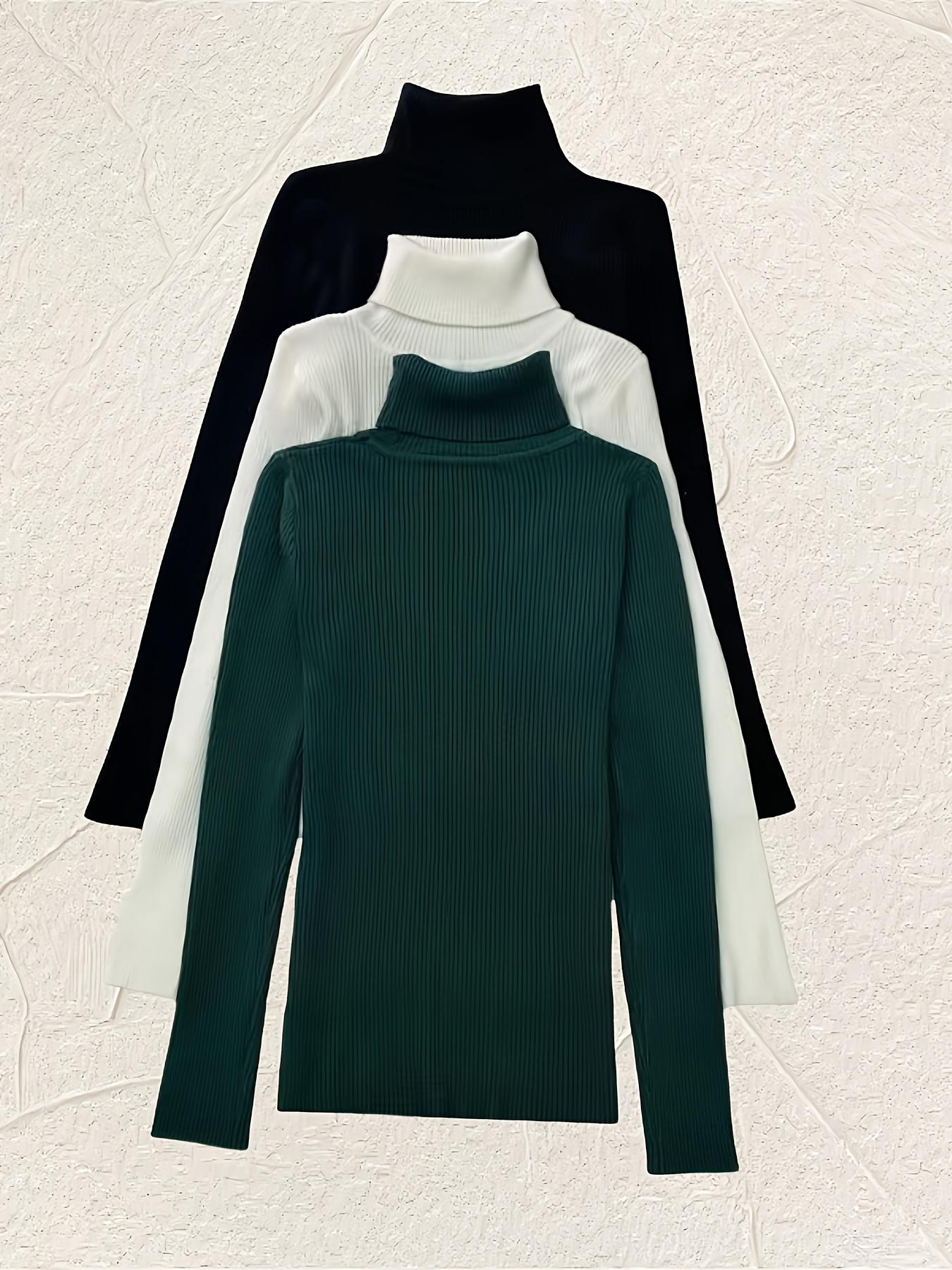 Women's 3-Pack Long-Sleeve Knitted Turtleneck Pullover Sweaters - Solid Color, Casual Fall Winter Basic High-Neck Clothes