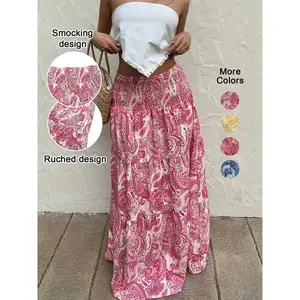Women's Paisley Print Boho Maxi Dress, Fitted Waist Long Skirt, Comfortable All-Season Woven Fabric, Perfect for Vacation & Casual Wear, Casual Comfy Skirt