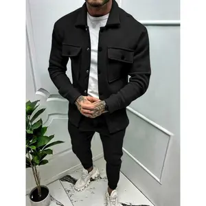 Men's Suede Leather Jacket & Set, Autumn Winter Windproof Warm Lining, Business Casual Stretch Fabric Two-Piece