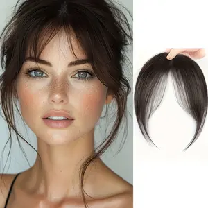 Wavy Topper Hairpiece with Curtain Bangs - Invisible Clip-In Hair Extension for Women, Volume Boosting Crown Coverage, Natural Synthetic Fiber, Black / Brown Fake Hair for Thinning Hair