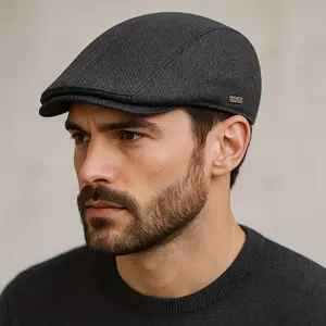 Men'S & Women'S Vintage Plaid Newsboy Cap - Thick Warm Winter Hat with Adjustable Strap, Flat Peaked Beret Design, Brown/, checkered Pattern For Casual & Formal Outfits, Winter Hat, Seasonal Fashion, Classic Style, Durable Construction