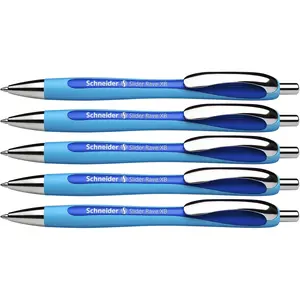 Schneider Slider Rave XB (Extra Broad) Ballpoint Pens, Refillable + Retractable, 1.4 mm, Light Blue Barrel, Blue Ink, Box 5 Pens (132503)